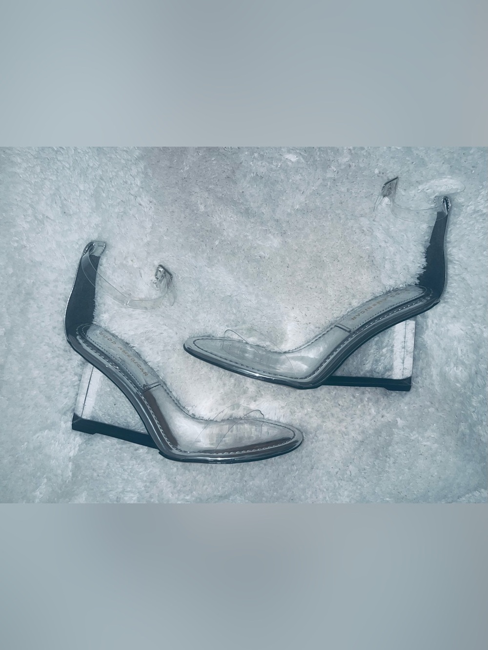 New Good American Lucite Clear Women Wedge Heels Size 7.5